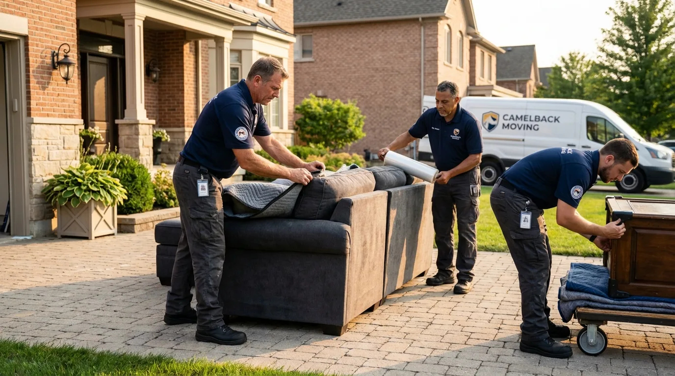 Large estate moving crew wrapping furniture in Allison, IA